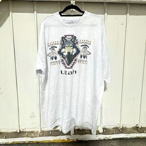 Eagle Utah Wolf Graphic Tee White Short Sleeve 2XL Made in USA 1995